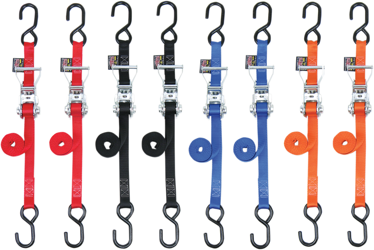 POWERTYE MFG. 1 - inch x 6 - foot Orange Ratchet Tie - Downs with Heavy - Duty Vinyl - Coated Hooks, Part 32279 - Kelly Motorsports