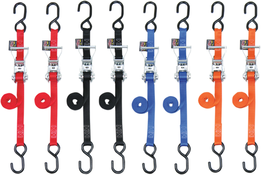 POWERTYE MFG. 1 - inch x 6 - foot Orange Ratchet Tie - Downs with Heavy - Duty Vinyl - Coated Hooks, Part 32279 - Kelly Motorsports