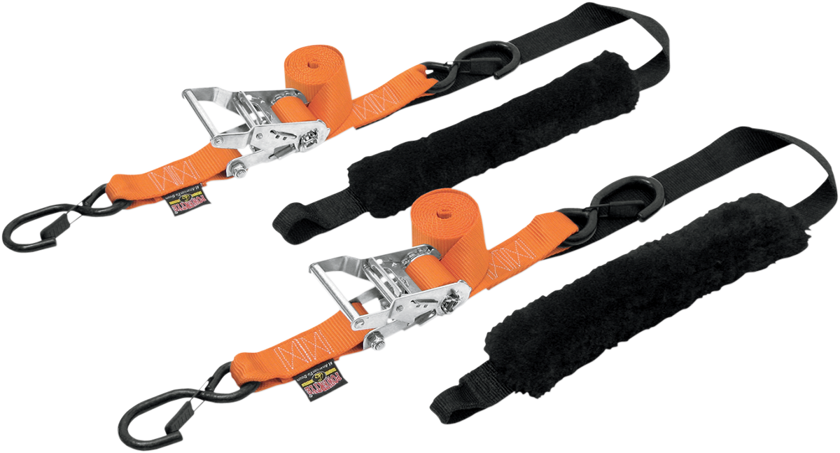 POWERTYE MFG. Deluxe 1 - 1/2 inch Ratchet Tie - Down with Vinyl - Coated Hooks - Orange 30692 - S - Kelly Motorsports