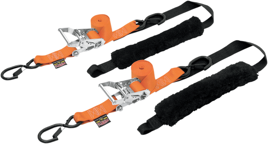 POWERTYE MFG. Deluxe 1 - 1/2 inch Ratchet Tie - Down with Vinyl - Coated Hooks - Orange 30692 - S - Kelly Motorsports