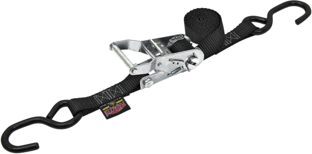 POWERTYE MFG. Ratchet Tie - Down 1 inch x 6 feet - Black (Part 32072) - Kelly Motorsports