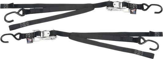 POWERTYE MFG. Ratchet Tie - Down 33722 - 1 inch x 6.5 feet Heavy - Duty Black Strap with Sewn - in Soft - Tye and Vinyl - Coated Hooks - Kelly Motorsports
