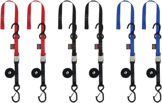 POWERTYE MFG. Soft - Tye Tie - Down Straps with Cam Buckle and S - Hooks, 1 inch x 5.5 feet, Red - Part No. 23621 - SR - Kelly Motorsports