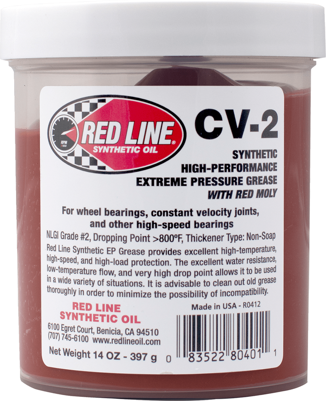 Red Line Synthetic Oil CV-2 Grease with Moly 14 oz Jar 80401 - Kelly Motorsports