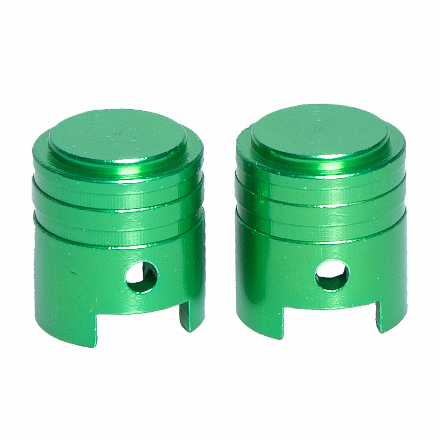 RFX FXVC 10000 00GN Green Valve Caps – Pack of 2, Aluminum, Piston Shaped - Kelly Motorsports