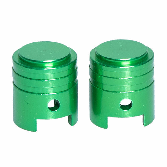RFX FXVC 10000 00GN Green Valve Caps – Pack of 2, Aluminum, Piston Shaped - Kelly Motorsports