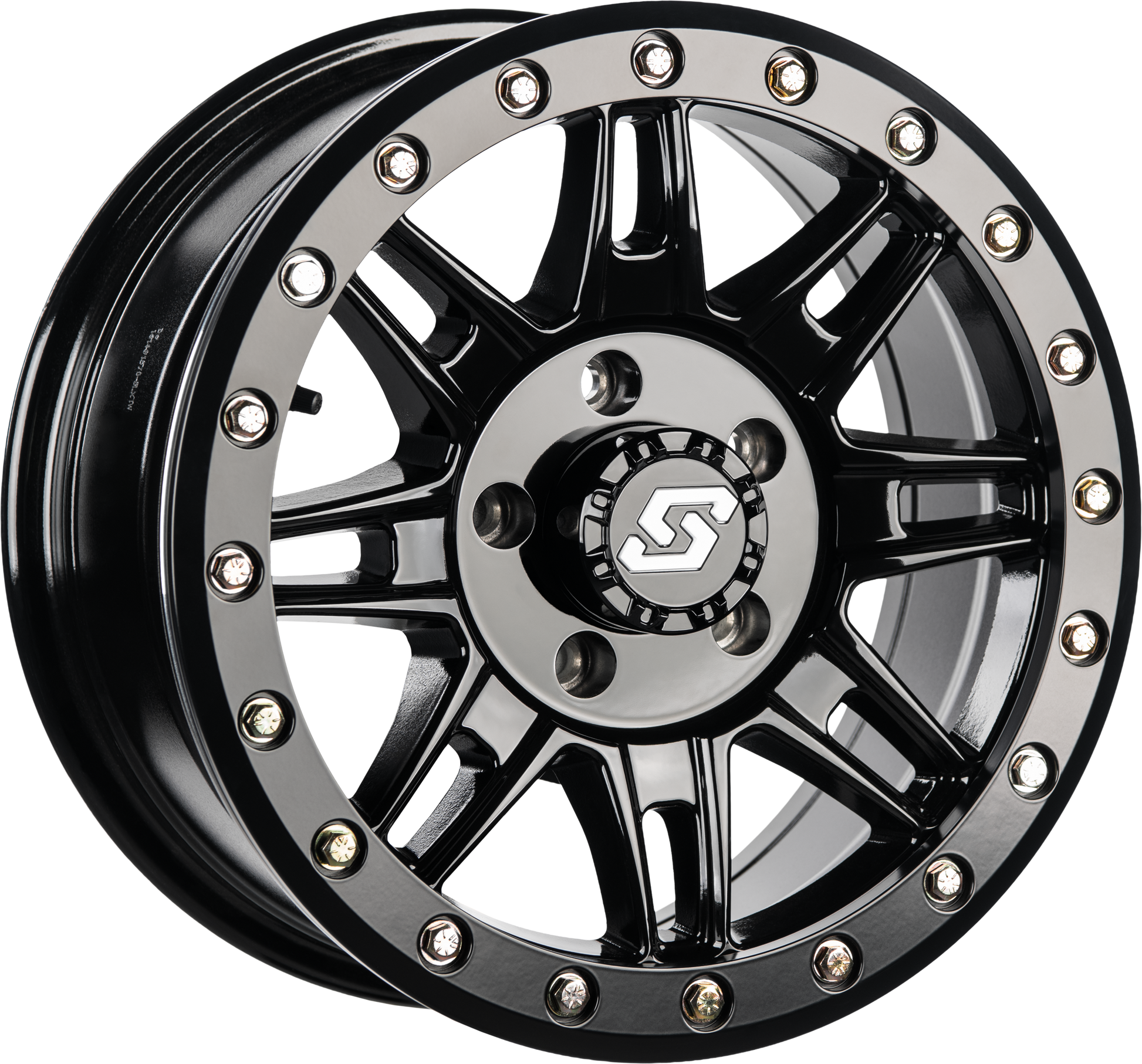 Sedona Clutch Beadlock Wheel 15x7 for ATV/UTV - Black with Bold Split 8 Spoke Design - Kelly Motorsports