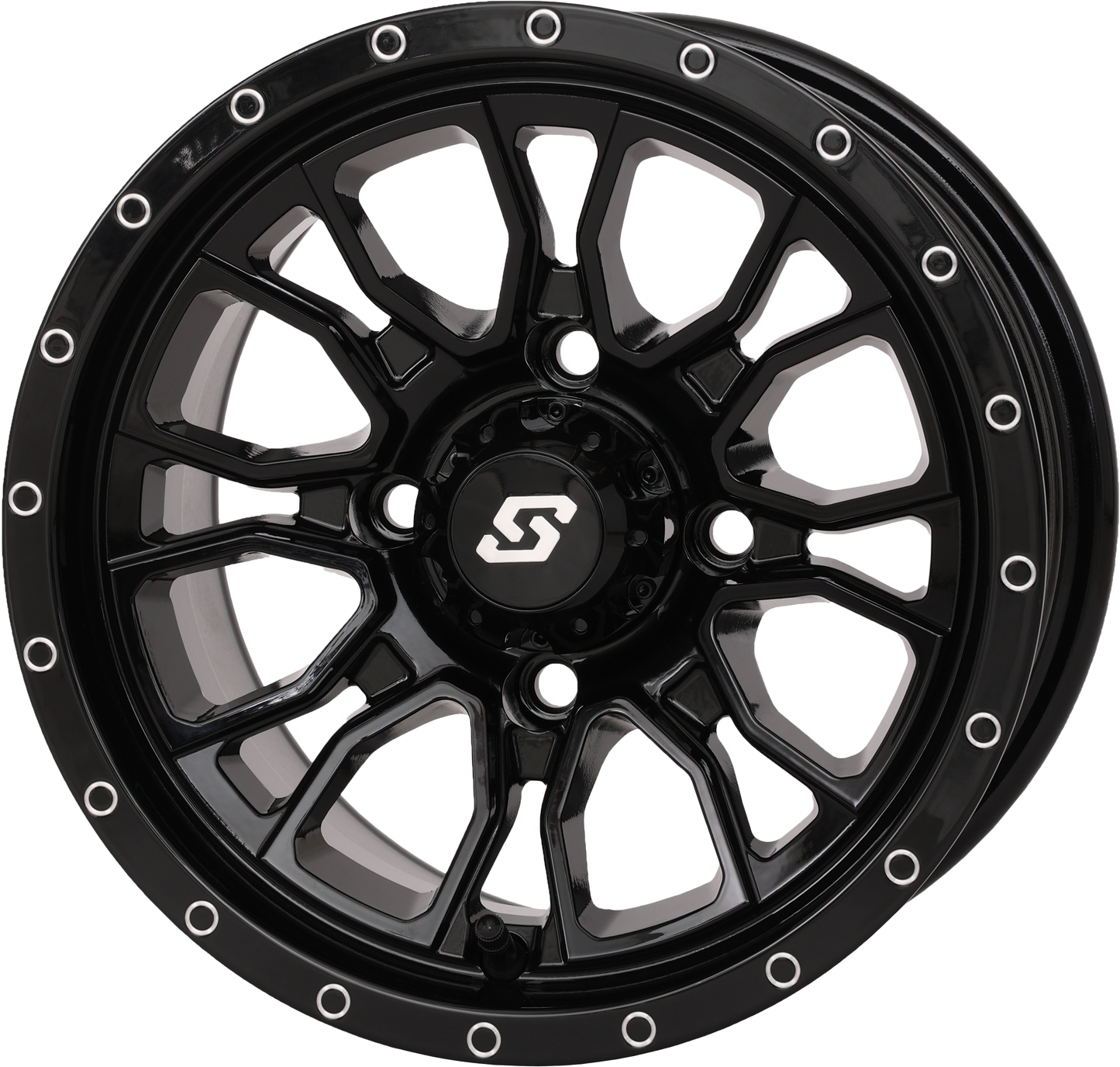 Sedona Fusion Wheel 12x7 5+2 4/110 Gloss Black - Durable ATV/UTV Wheel with Bold X Spoke Design - Kelly Motorsports