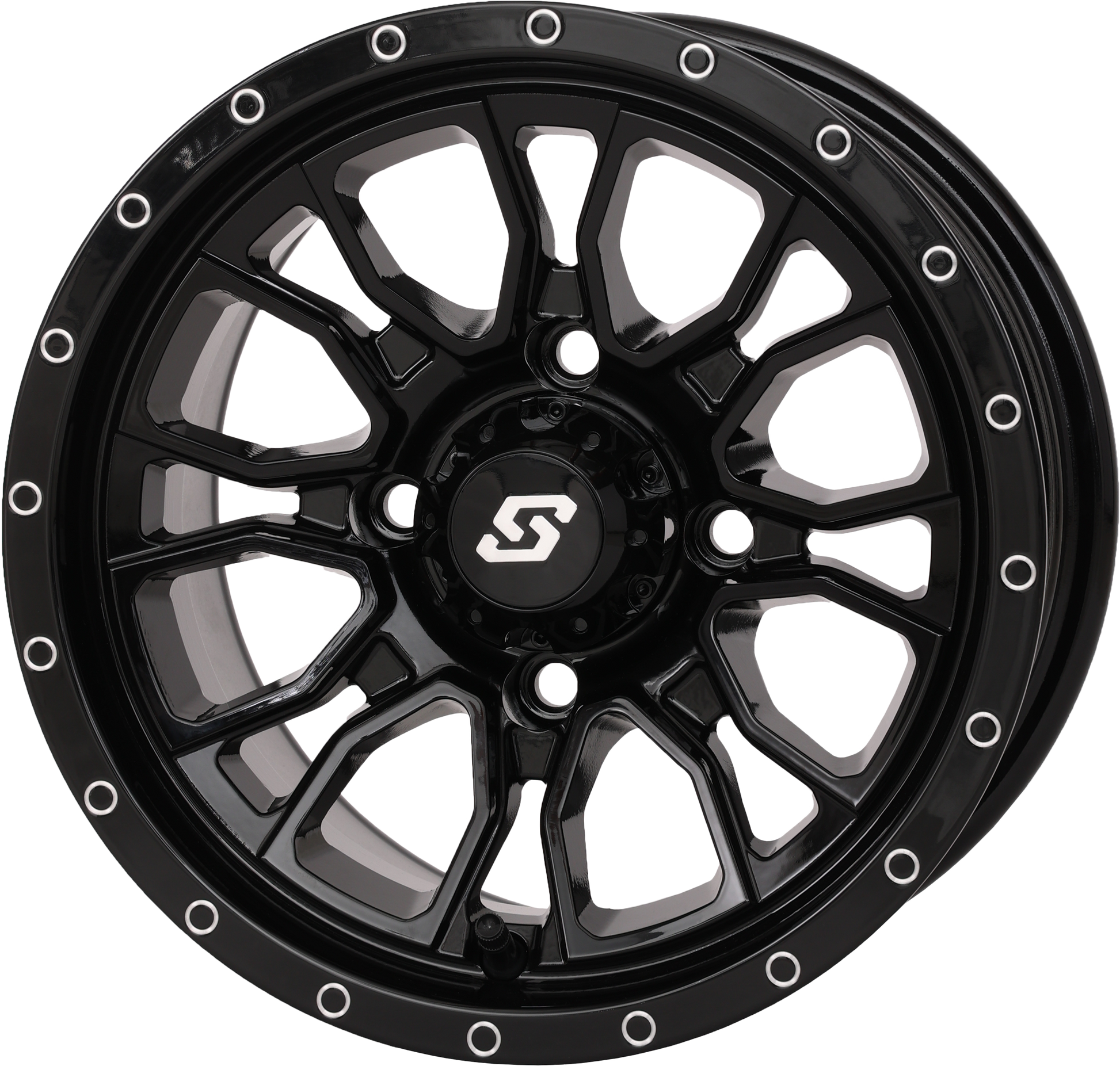 Sedona Fusion Wheel 12x7 5+2 4/110 Gloss Black - Durable ATV/UTV Wheel with Bold X Spoke Design - Kelly Motorsports