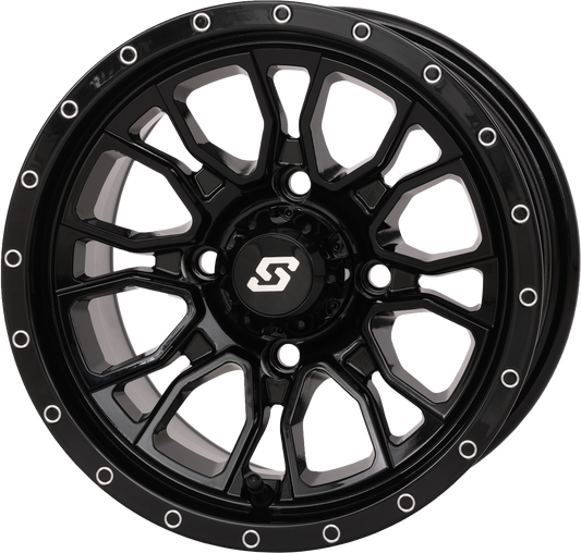 Sedona Fusion Wheel 12x7 5+2 4/110 Gloss Black - Durable ATV/UTV Wheel with Bold X Spoke Design - Kelly Motorsports