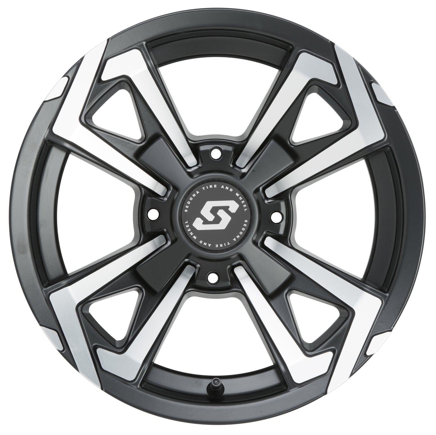Sedona Riot Wheel 14x7 4/156 4+3 Offset in Black and Machined Finish - Kelly Motorsports