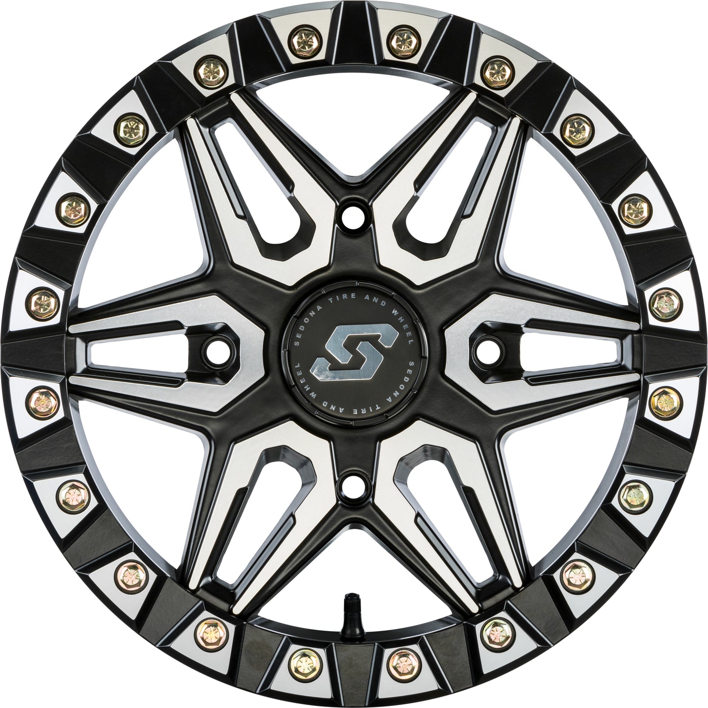 Sedona Split 6 Beadlock Wheel 15x6 inches for ATV/UTV - Black/Machined Finish, Part A72M - 56056+38S - Kelly Motorsports