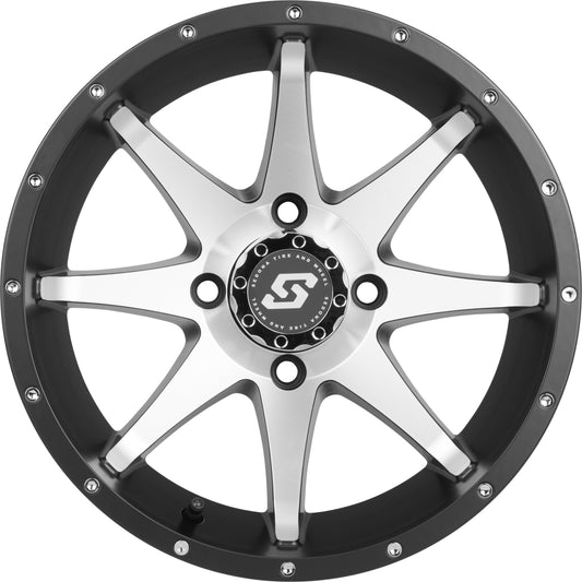 Sedona Storm Wheel 14x7 4/137 5+2 Black/Machined – Heavy - Duty ATV/UTV Wheel with 8 - Spoke Design - Kelly Motorsports