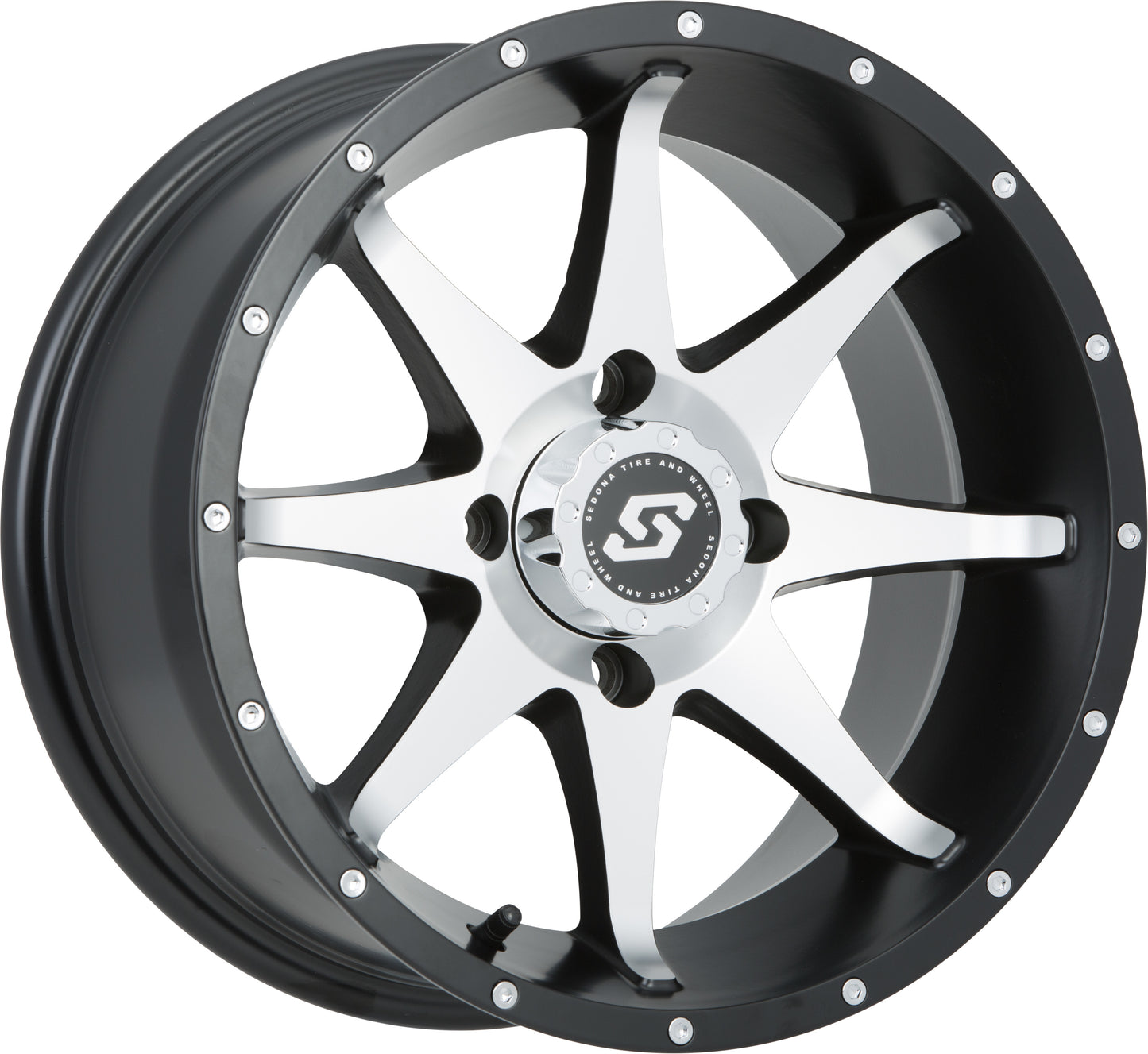 Sedona Storm Wheel 14x7 4/137 5+2 Black/Machined – Heavy - Duty ATV/UTV Wheel with 8 - Spoke Design - Kelly Motorsports