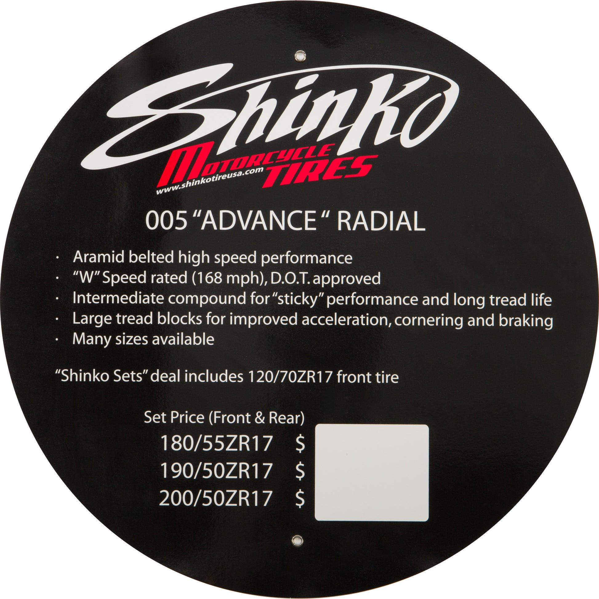 SHINKO 005 Advance Tire Display Sign for Effective In - Store Marketing - Kelly Motorsports