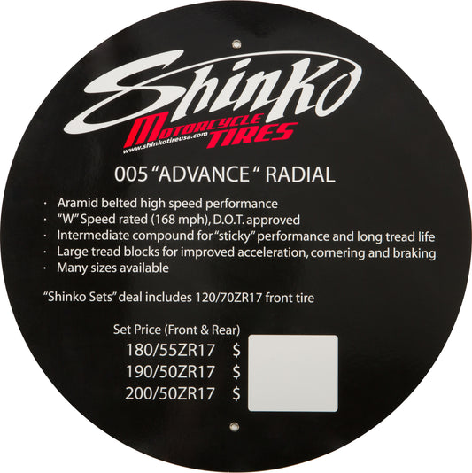 SHINKO 005 Advance Tire Display Sign for Effective In - Store Marketing - Kelly Motorsports