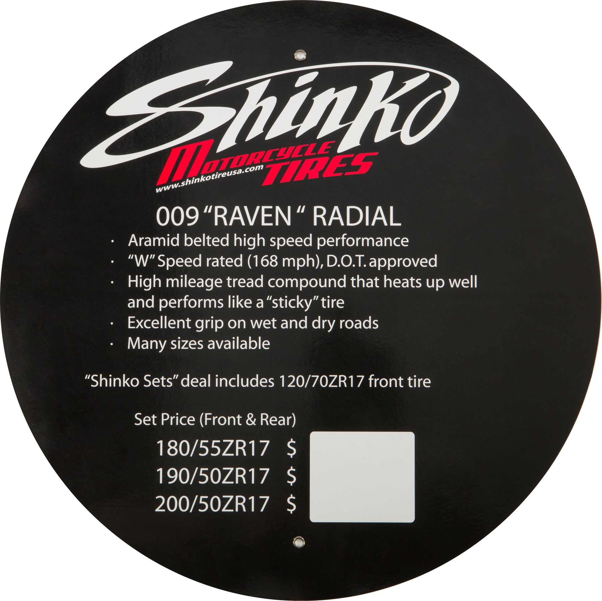 SHINKO 009 Raven Tire Display Sign for In - Store Tire Sets - Kelly Motorsports