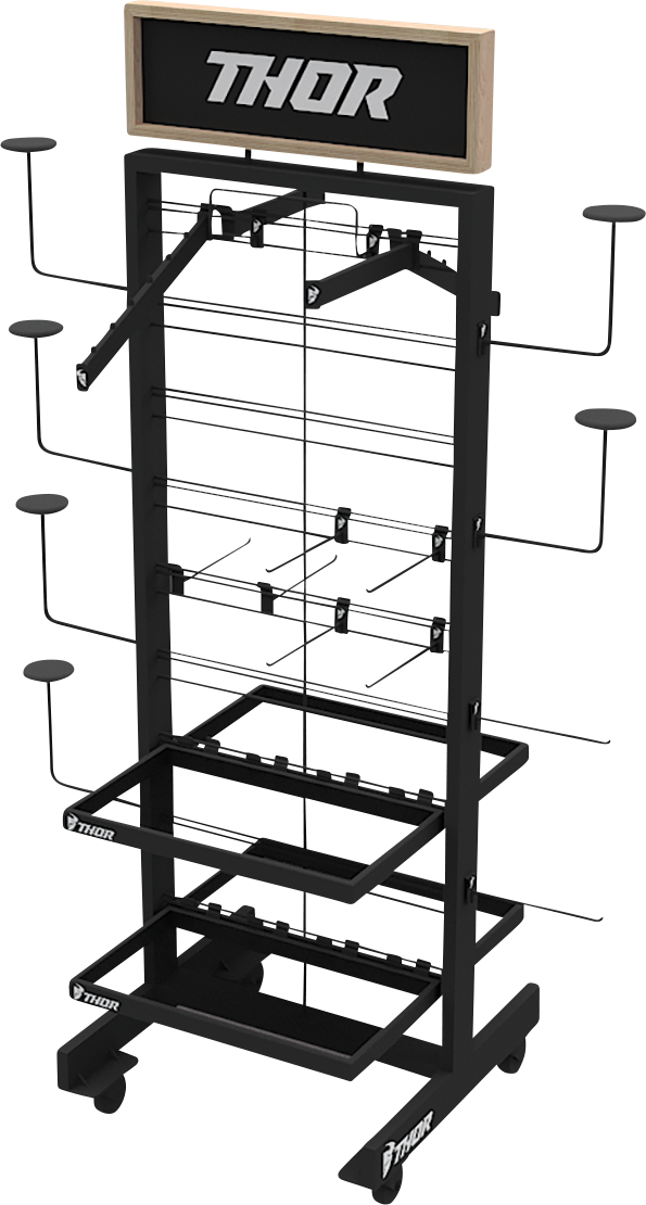 THOR 2 - Way Display with Helmet Hooks, Shelves, and Slatwall Pegs - Part Number 9903 - 0705 - Kelly Motorsports