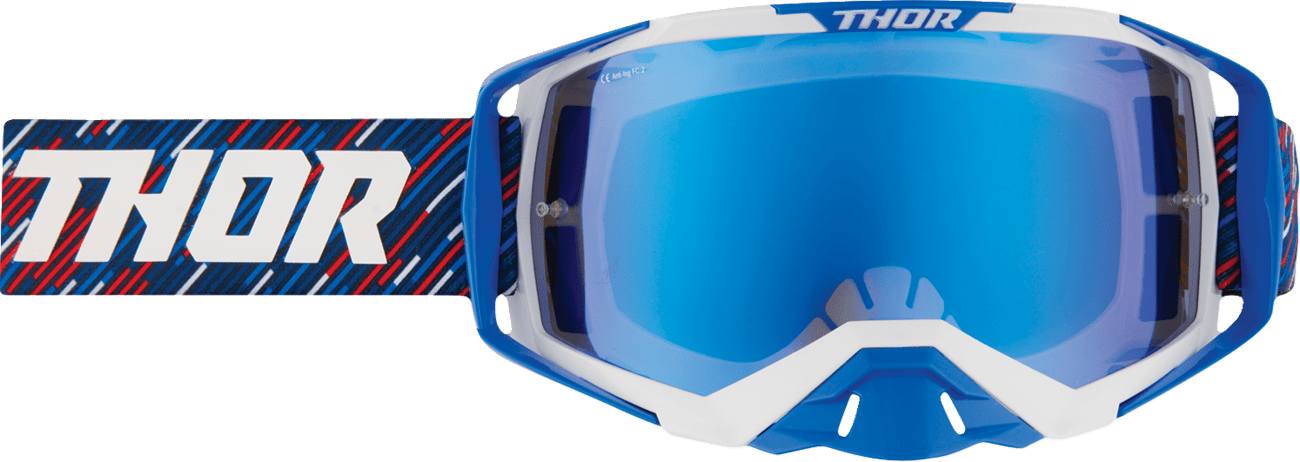 THOR Activate Goggle - Stripes Red/White/Blue with Blue Mirror Lens (Part 2601-3708) - Kelly Motorsports