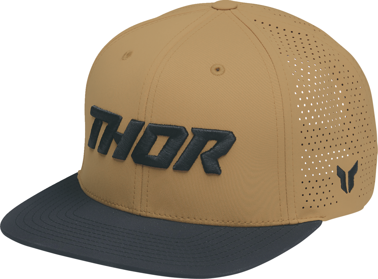 THOR Corp Hat - Caramel and Black Six Panel Snapback with Embroidered Logo, Part Number 2501 - 4464 - Kelly Motorsports