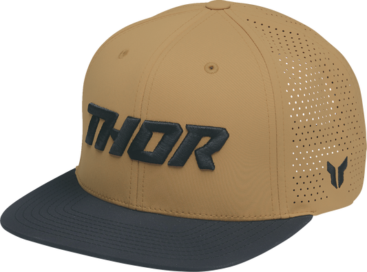 THOR Corp Hat - Caramel and Black Six Panel Snapback with Embroidered Logo, Part Number 2501 - 4464 - Kelly Motorsports