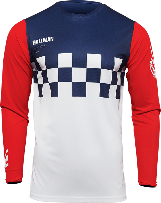 THOR Hallman Differ Cheq Jersey – White/Red/Blue, Small, Part Number 2910-6577 - Kelly Motorsports