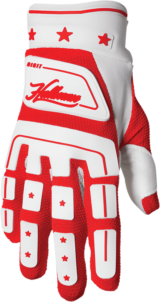 THOR Hallman Digit Gloves - White/Red, Small - Vintage Inspired MX Gloves with Ventilated Goat Skin and Foam Knuckle Guards - Kelly Motorsports