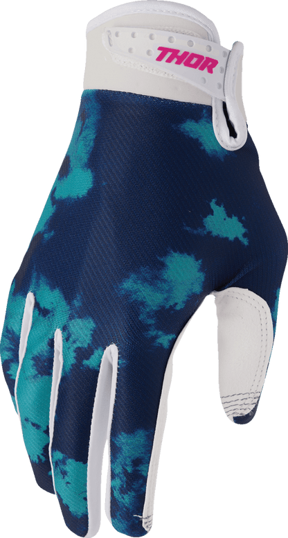 THOR Launchmode Bleach Gloves - White/Aqua, Size XS - Part Number 3330-8325 - Kelly Motorsports