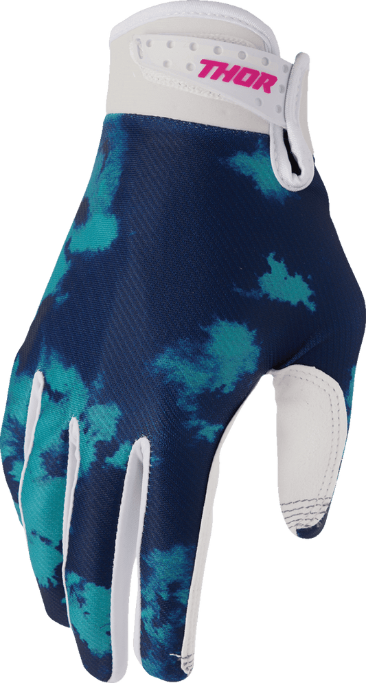 THOR Launchmode Bleach Gloves - White/Aqua, Size XS - Part Number 3330-8325 - Kelly Motorsports