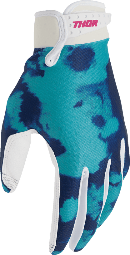 THOR Launchmode Bleach Gloves - White/Aqua, Size XS - Part Number 3330-8325 - Kelly Motorsports