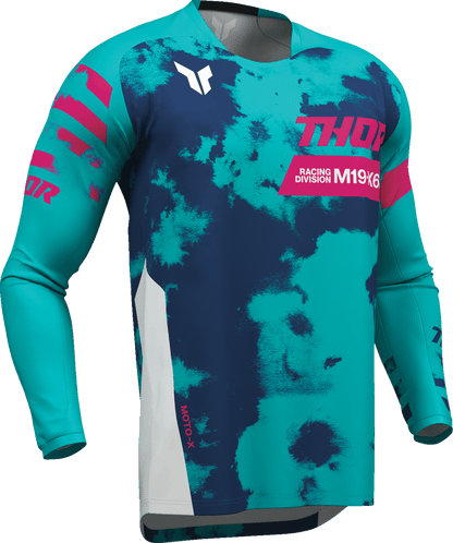 THOR Launchmode Bleach Jersey - White/Aqua, Medium - Part Number 2910-8407 - Kelly Motorsports
