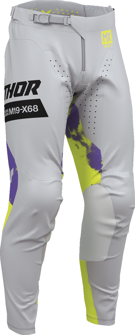 THOR Launchmode Bleach Pants - Gray/Acid US 28 - Durable Motocross Riding Pants Part 2901-12321 - Kelly Motorsports