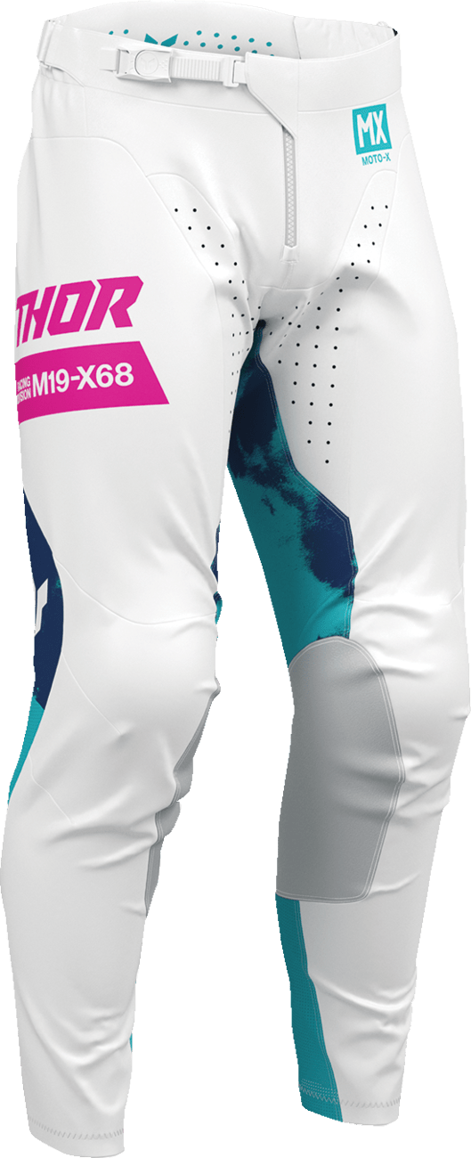 THOR Launchmode Bleach Pants - White/Aqua US 30 | Durable and Comfortable MTB Riding Gear - Kelly Motorsports