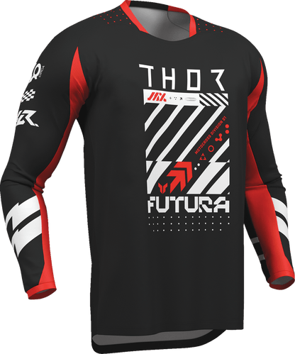 THOR Launchmode Futura Jersey Black/Red XL - 4-Way Stretch Performance Motorcycle Jersey - Kelly Motorsports