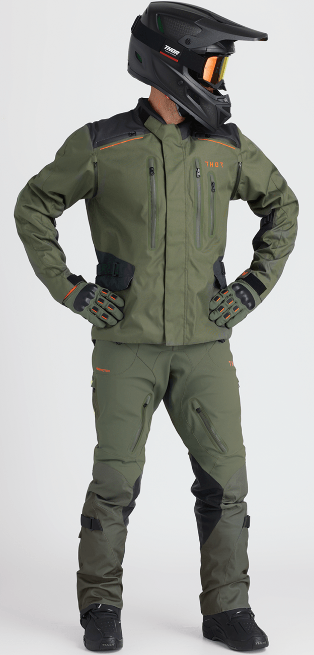 THOR Range Pants - Army/Orange US 28 - Durable Waterproof and Breathable Motorcycle Pants with Dura-Motion Paneling - Kelly Motorsports