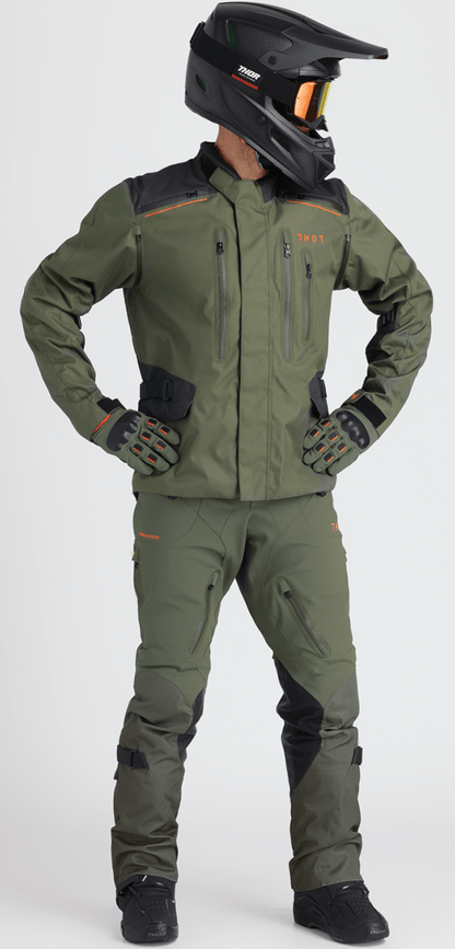 THOR Range Pants - Army/Orange US 28 - Durable Waterproof and Breathable Motorcycle Pants with Dura-Motion Paneling - Kelly Motorsports