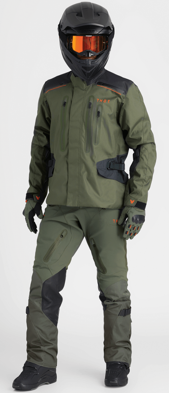 THOR Range Pants - Army/Orange US 28 - Durable Waterproof and Breathable Motorcycle Pants with Dura-Motion Paneling - Kelly Motorsports