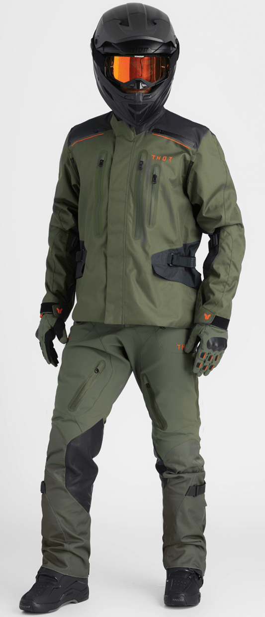 THOR Range Pants - Army/Orange US 28 - Durable Waterproof and Breathable Motorcycle Pants with Dura-Motion Paneling - Kelly Motorsports