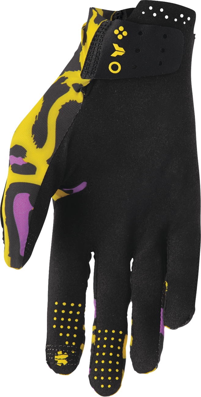 THOR Sportmode Cheetah Gloves - Yellow/Purple, Size XS – Part 3330-8573 - Kelly Motorsports