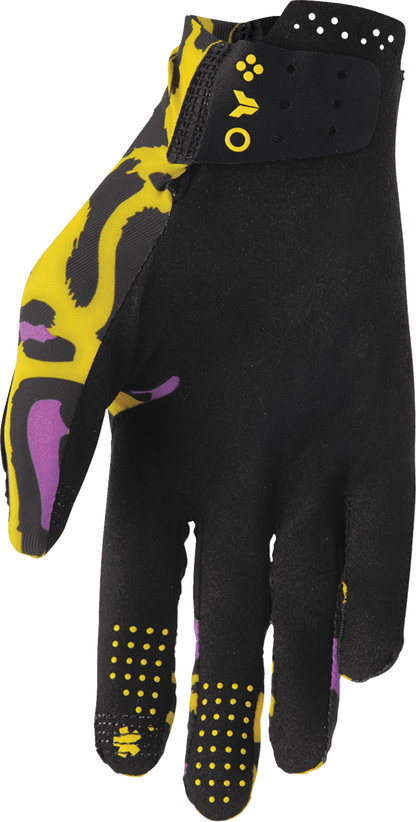 THOR Sportmode Cheetah Gloves - Yellow/Purple, Size XS – Part 3330-8573 - Kelly Motorsports