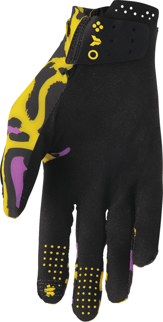 THOR Sportmode Cheetah Gloves - Yellow/Purple, Size XS – Part 3330-8573 - Kelly Motorsports
