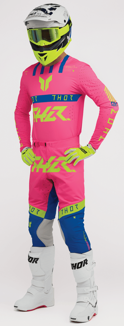 THOR Sportmode Flite Neon [LE] Pants - Neon Pink/Blue - US 34 with Durable Nylon and TPU Knee Protection - Kelly Motorsports