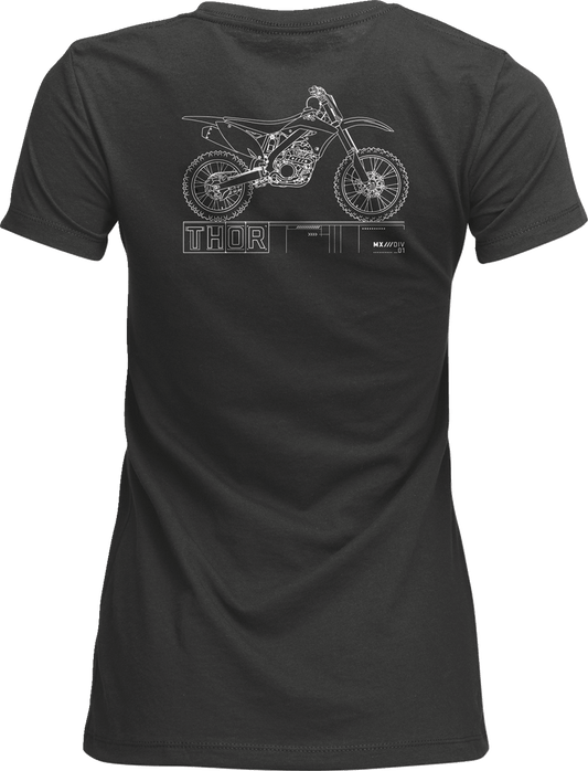 THOR Women's Blueprint Charcoal T-Shirt - Small, 60% Cotton / 40% Polyester - Kelly Motorsports