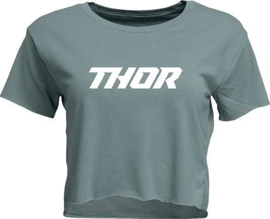 THOR Women's Corp Crop T-Shirt - Mineral Gray, Size XL | Comfortable Cotton Blend - Kelly Motorsports
