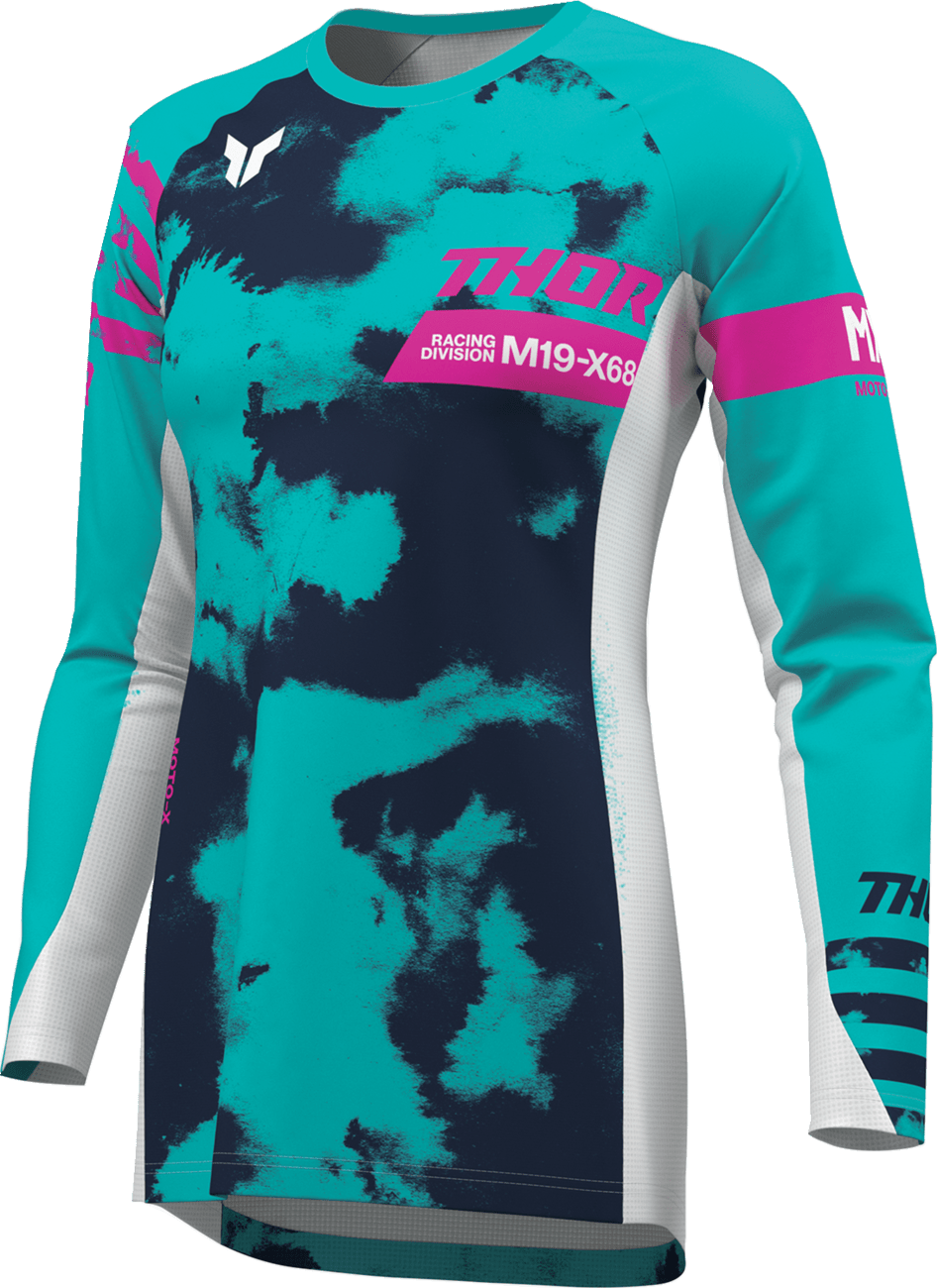 THOR Women's Launchmode Bleach Jersey 2911-0348 - White/Aqua, Large - Kelly Motorsports