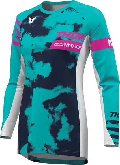 THOR Women's Launchmode Bleach Jersey 2911-0348 - White/Aqua, Large - Kelly Motorsports