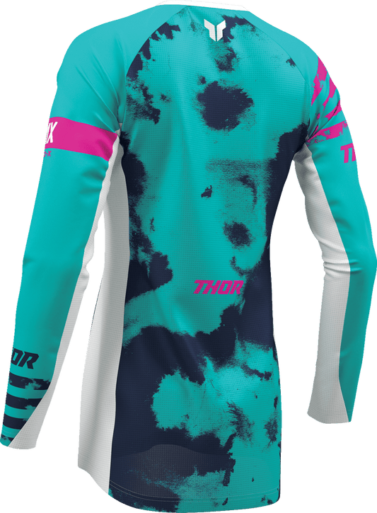 THOR Women's Launchmode Bleach Jersey 2911-0348 - White/Aqua, Large - Kelly Motorsports