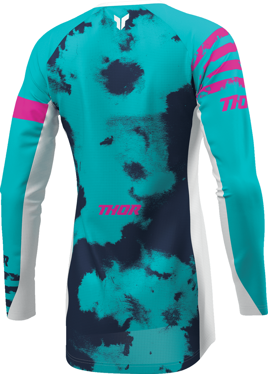 THOR Women's Launchmode Bleach Jersey 2911-0348 - White/Aqua, Large - Kelly Motorsports