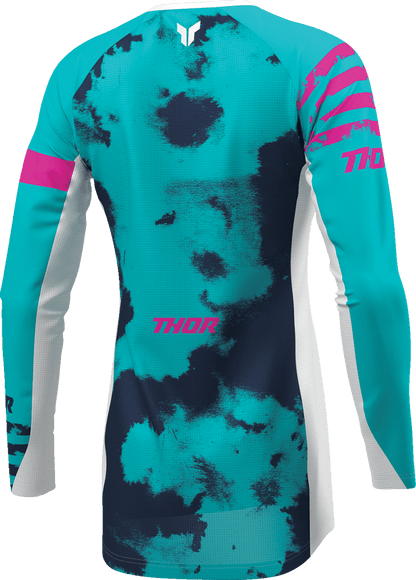 THOR Women's Launchmode Bleach Jersey 2911-0348 - White/Aqua, Large - Kelly Motorsports