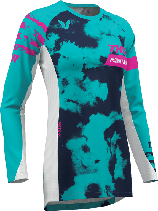 THOR Women's Launchmode Bleach Jersey 2911-0348 - White/Aqua, Large - Kelly Motorsports